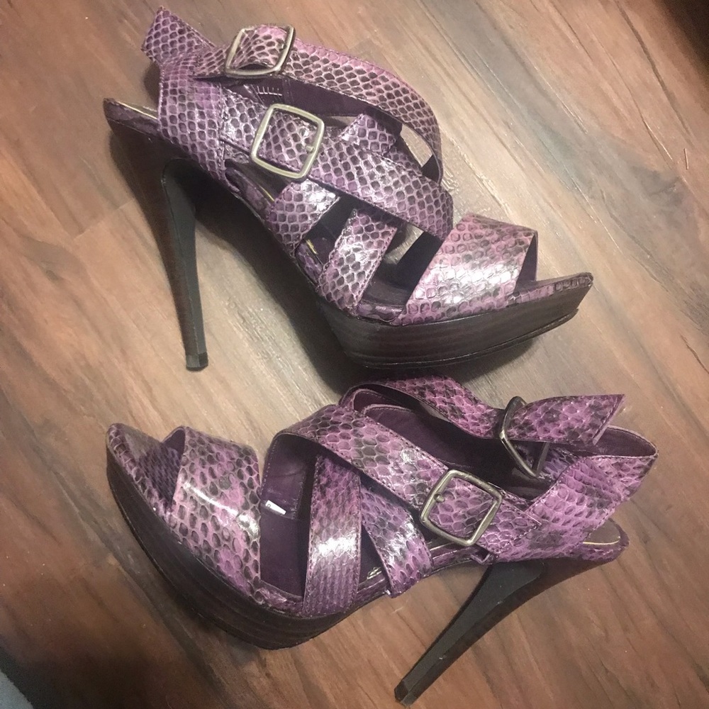 Purple snake skin leather heels